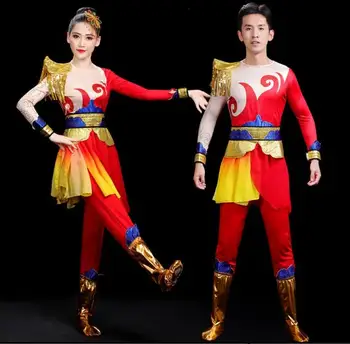 תיפוף תחפושת גברית בסגנון סיני דרקון רוקד Llion לרקוד Yangko חליפה קלאסית.