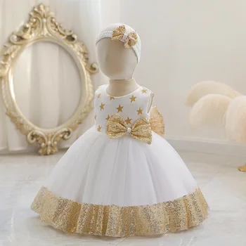 הזהב Sequines התינוק השמלה שמלת כוכב טביעות סופר קשת נסיכה שמלות לבנות תינוקות בגדים 0 ל-12 חודשים 3 4 5Y