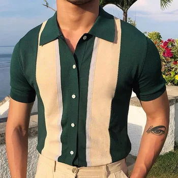 ירוק פופולרי חולצת פולו בסגנון בוגר גברים פולו, צווארון ניגודיות חולצה אחת עם חזה קרדיגן סרוג חדש לגברים ללבוש.