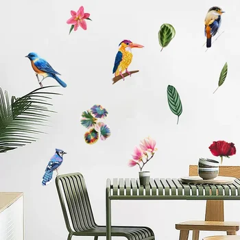 3D ציפורים פרחים מדבקת קיר לילדים התינוק חדרים בגן מקרר זכוכית עצמית דבק טפטים לעיצוב הבית PVC מדבקות קיר