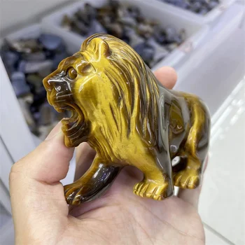 טבעי עין הנמר, אבן אריה קריסטל גילוף מלאכת יד חזקה בעלי חיים ריפוי Fengshui קישוט בית חג מתנה 1pcs