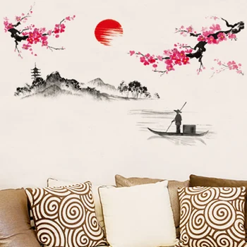 בסגנון סיני קיר דקורטיבי מדבקה אומנות מעולה להסרה מדבקות קיר על רקע הטלוויזיה מדבקות קיר דקורטיביות