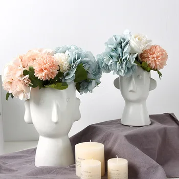 פנים לבן אגרטל קרמיקה סידור פרחים מיכל יצירתי הראש פרח עציץ בסלון המשרד השולחן אגרטל קישוט הבית