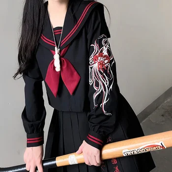ילדה בבית ספר רקמה אחידה שרוול ארוך העליון היפני בשיעור מלח בגדי בית הספר לתלמידים אנימה עבור נשים S-XL